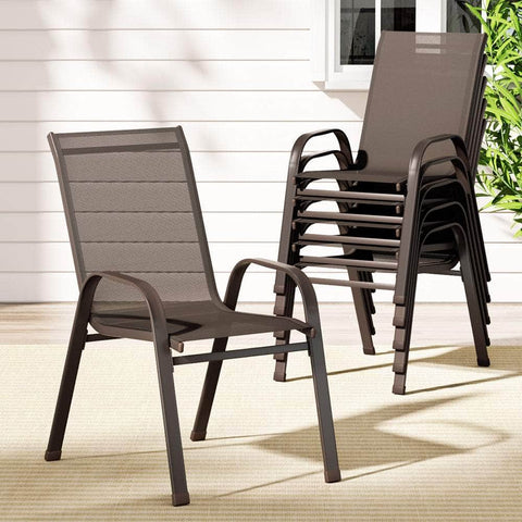 Stack Up Style: 6 Stackable Outdoor Dining Chairs in Elegant Brown