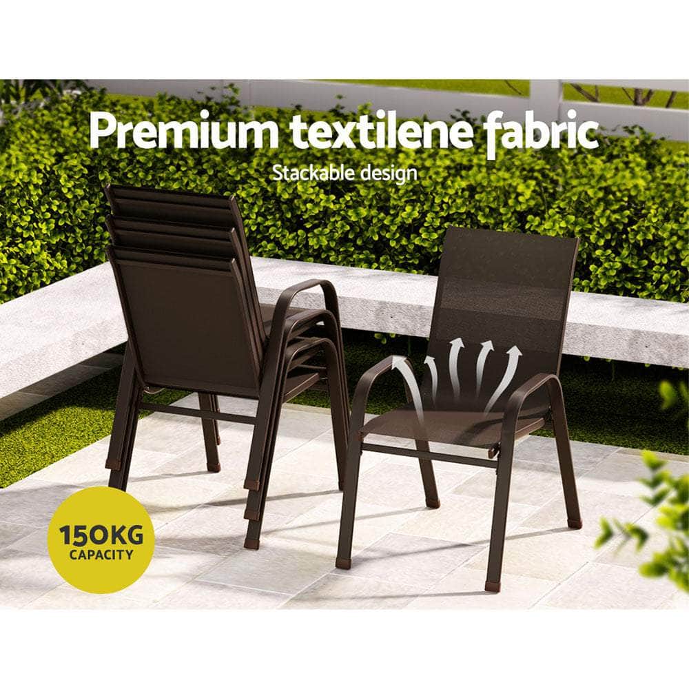 Stack Up Style: 6 Stackable Outdoor Dining Chairs in Elegant Brown