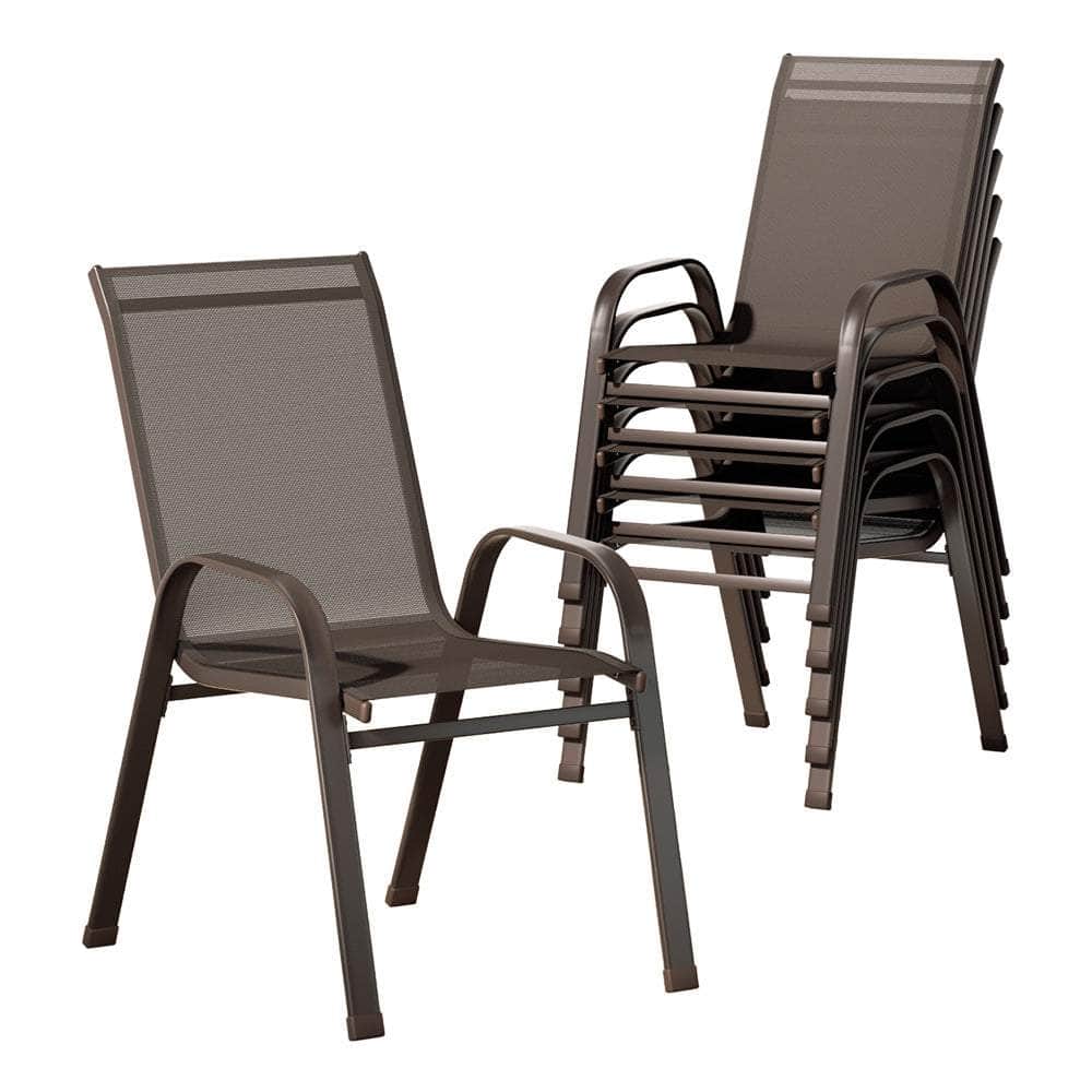 Stack Up Style: 6 Stackable Outdoor Dining Chairs in Elegant Brown