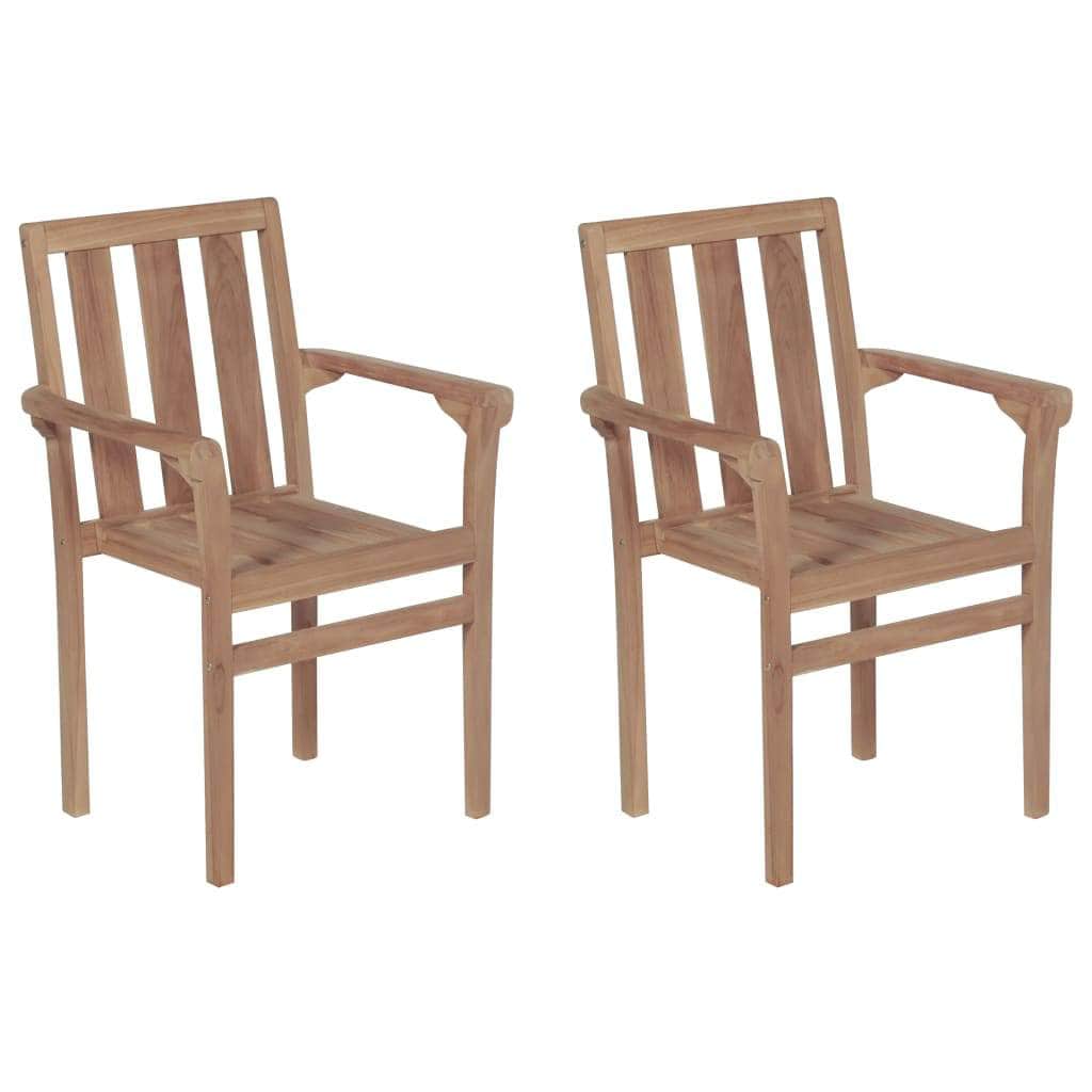 Stackable Garden Chairs 2 pcs Solid Teak Wood - Simple deals