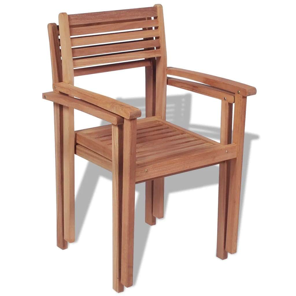 Stackable Garden Chairs 2 pcs Solid Teak Wood - Simple deals