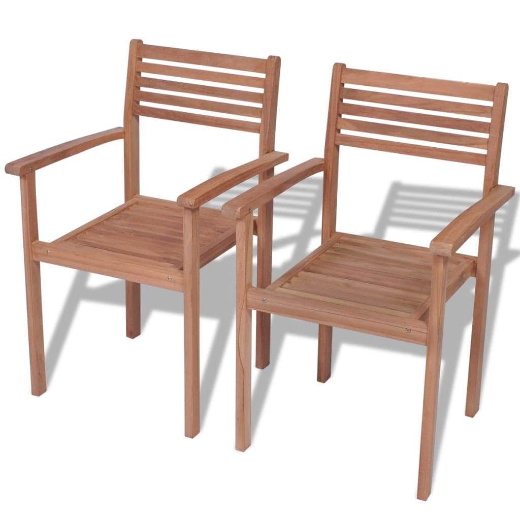 Stackable Garden Chairs 2 pcs Solid Teak Wood - Simple deals