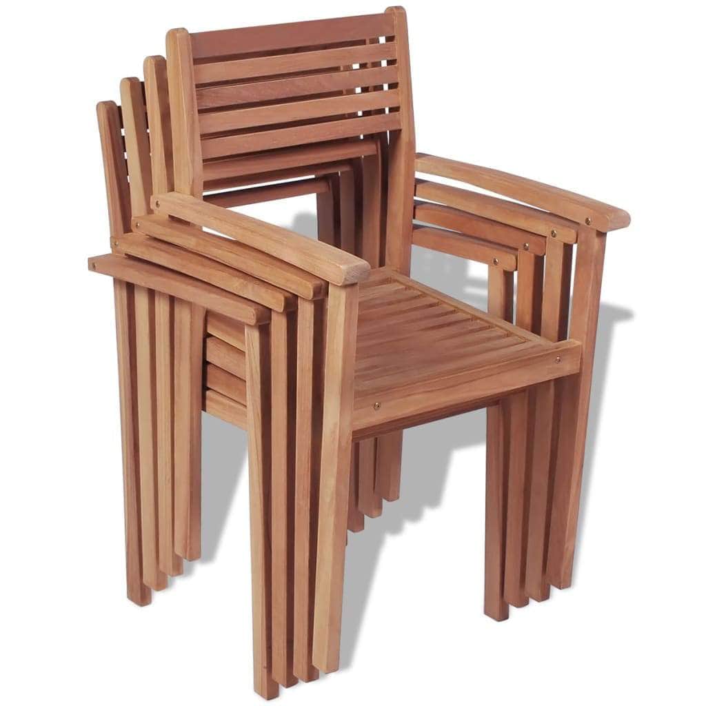Stackable Garden Chairs 4 pcs Solid Teak Wood - Simple deals