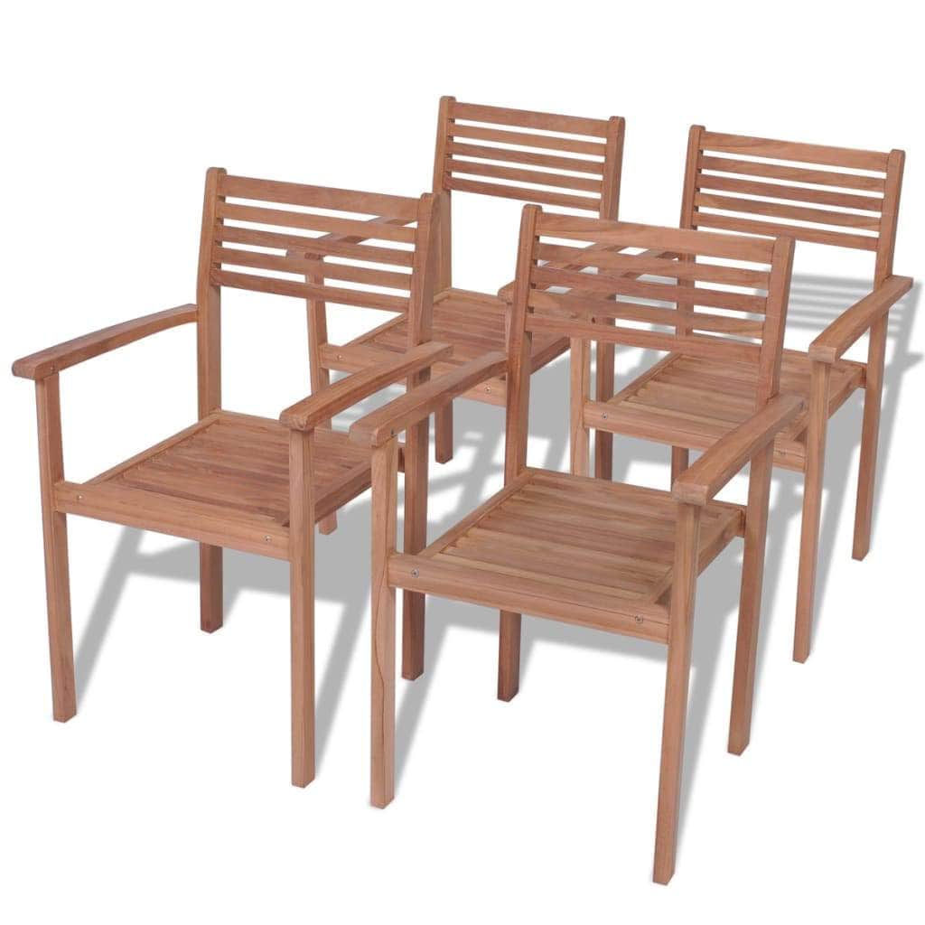 Stackable Garden Chairs 4 pcs Solid Teak Wood - Simple deals