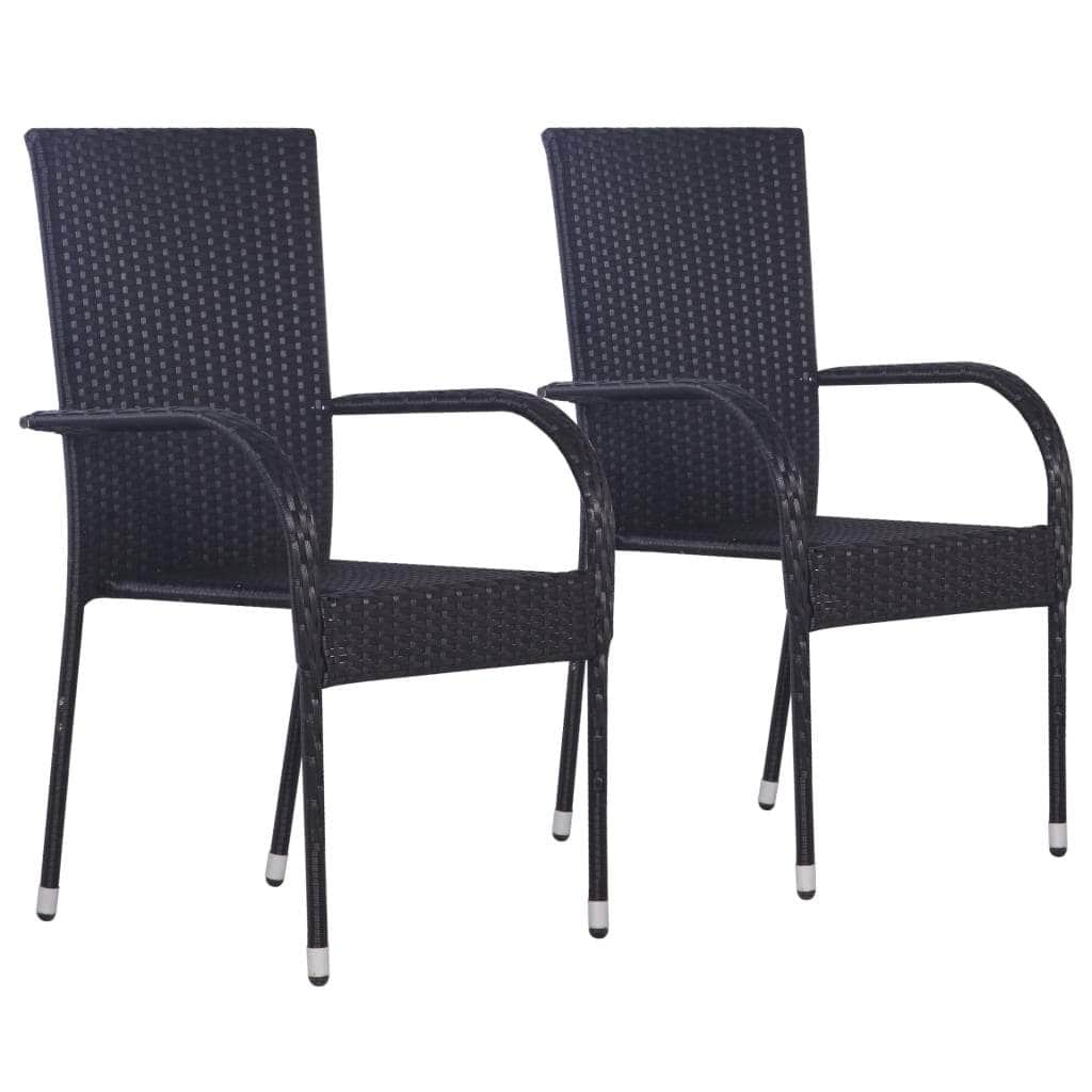 Stackable Outdoor Chairs 2 pcs Poly Rattan Black - Simple deals