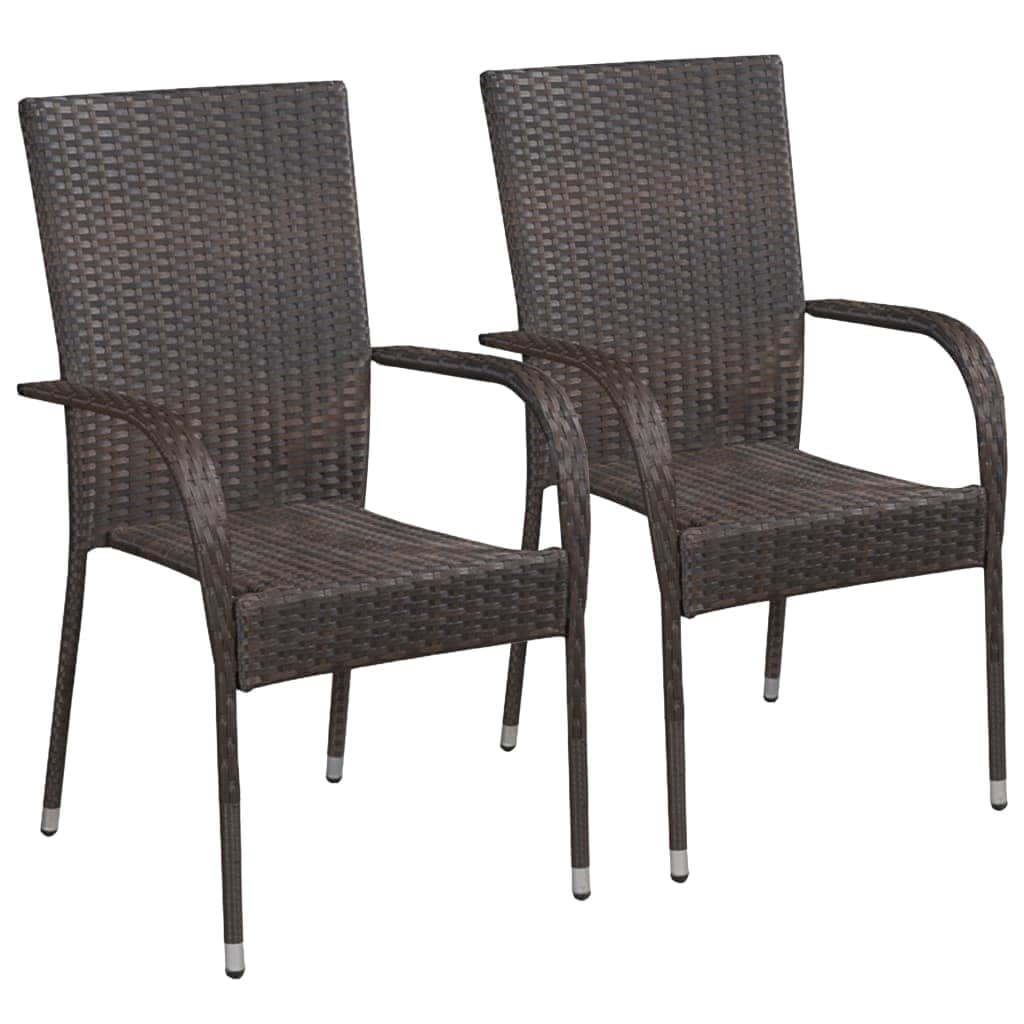 Stackable Outdoor Chairs 2 pcs Poly Rattan Brown - Simple deals