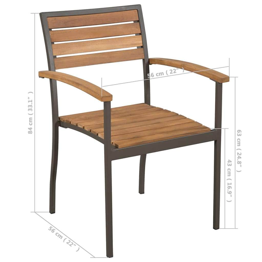 Stackable Outdoor Chairs 2 pcs Solid Acacia Wood and Steel - Simple deals
