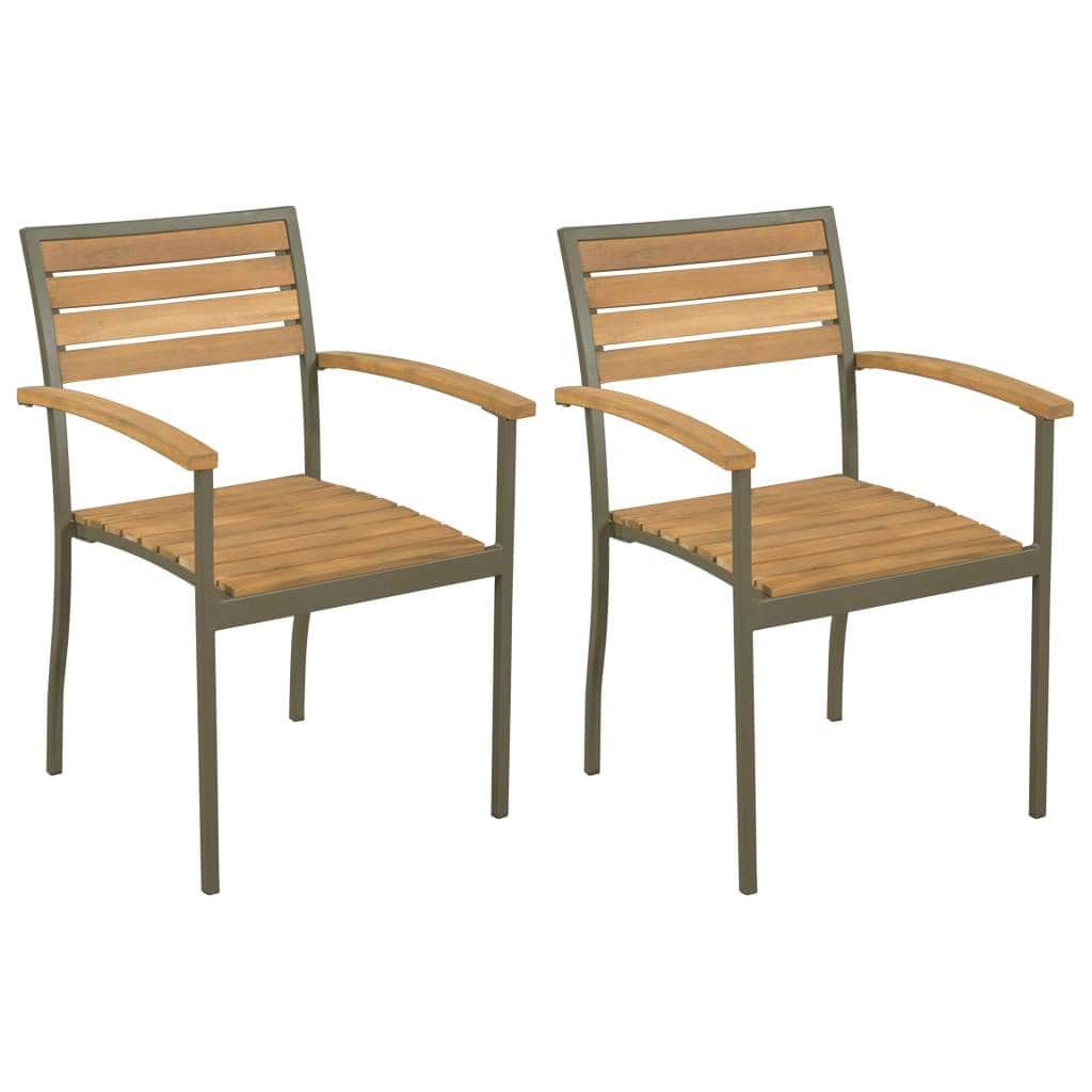 Stackable Outdoor Chairs 2 pcs Solid Acacia Wood and Steel - Simple deals