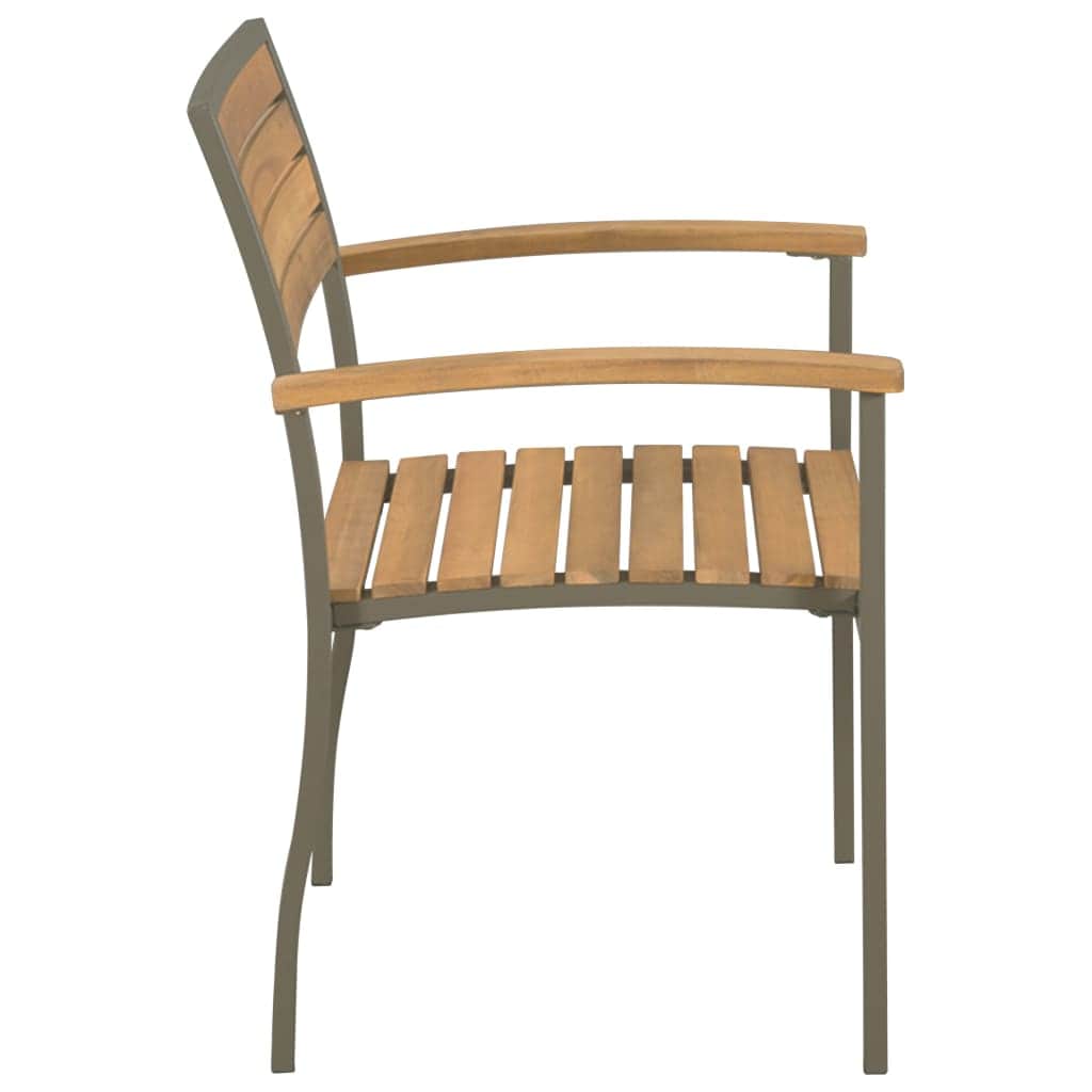 Stackable Outdoor Chairs 2 pcs Solid Acacia Wood and Steel - Simple deals