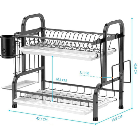 Stainless Steel 2-Tier Dish Drying Rack (Black)