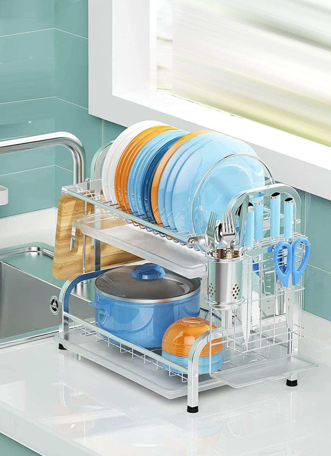 Stainless Steel 2-Tier Dish Drying Rack (Silver)