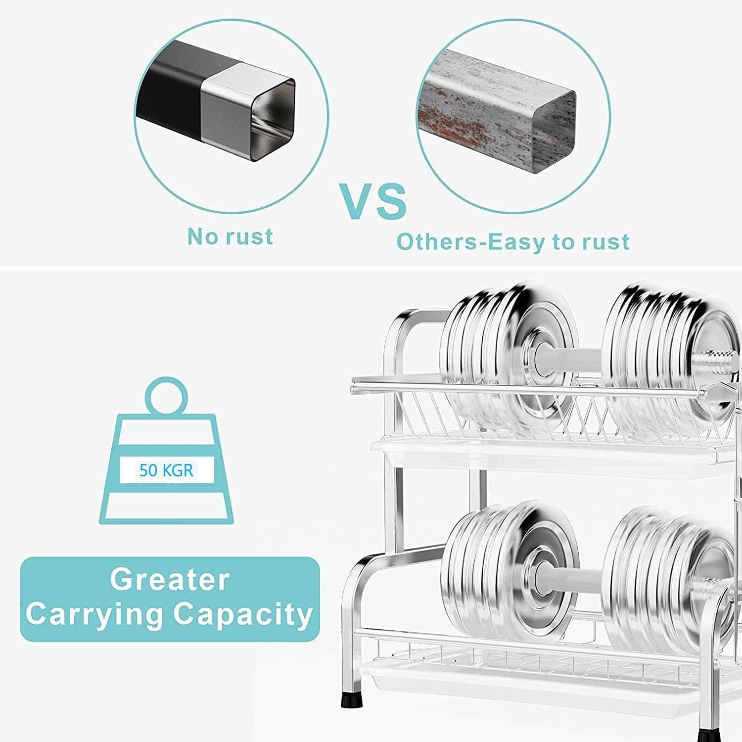 Stainless Steel 2-Tier Dish Drying Rack (Silver)