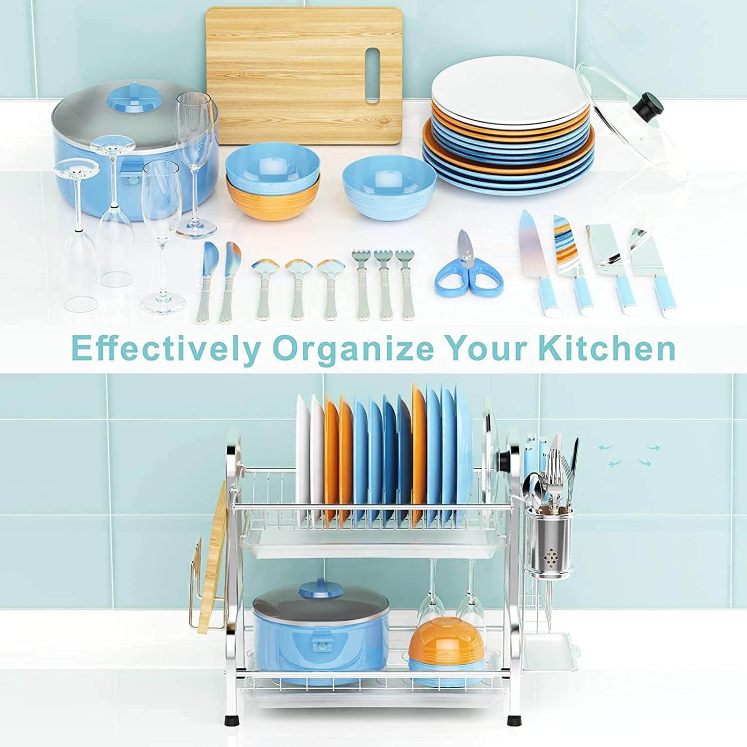 Stainless Steel 2-Tier Dish Drying Rack (Silver)
