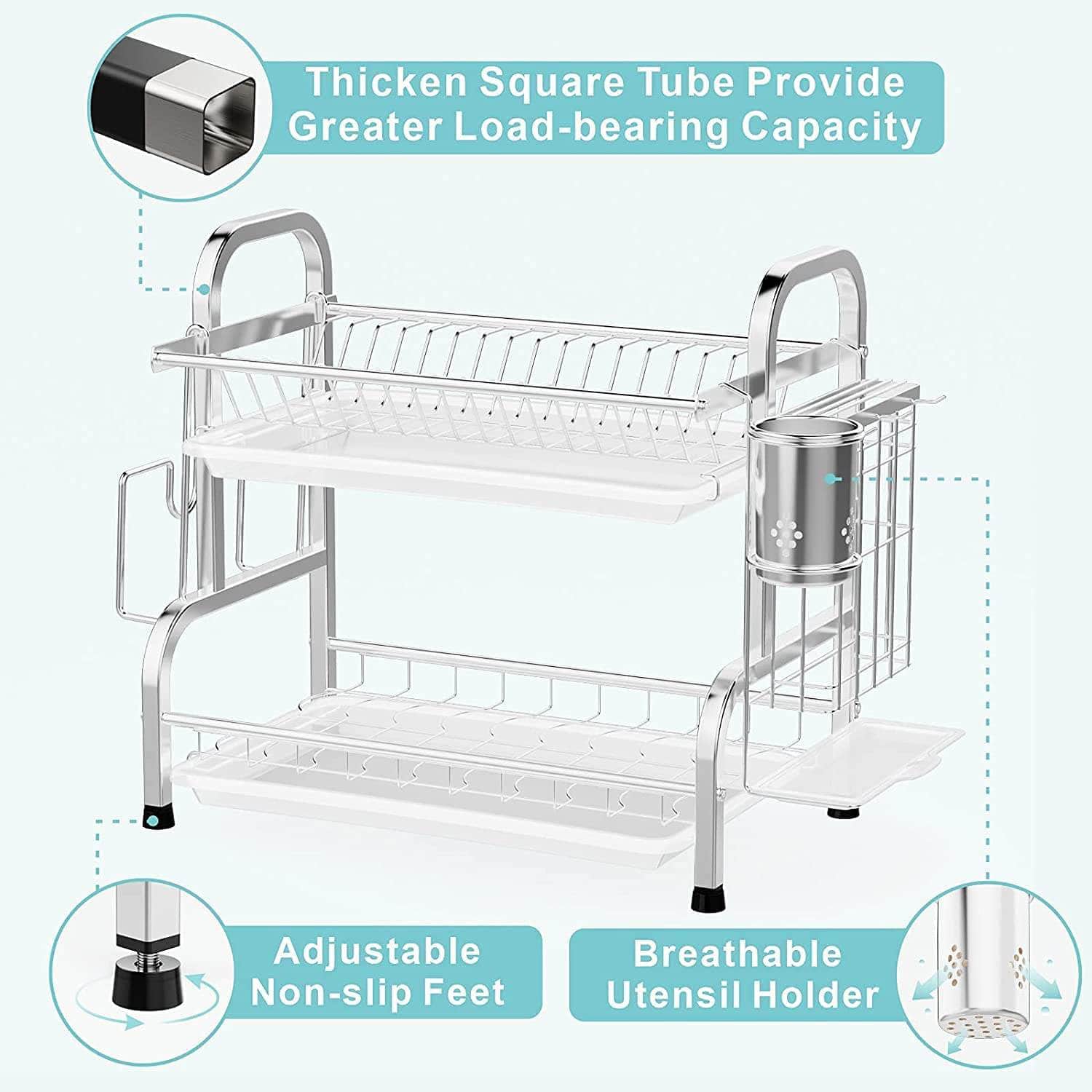 Stainless Steel 2-Tier Dish Drying Rack (Silver)