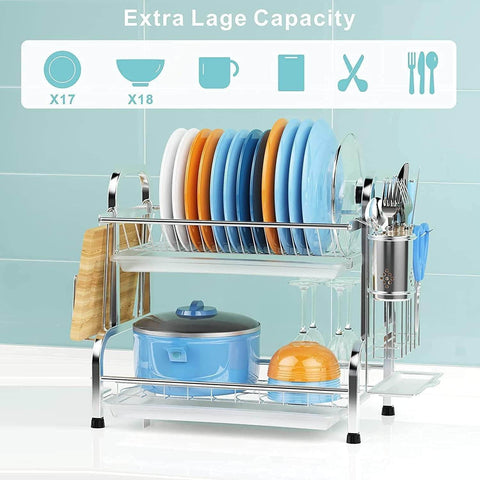 Stainless Steel 2-Tier Dish Drying Rack (Silver)