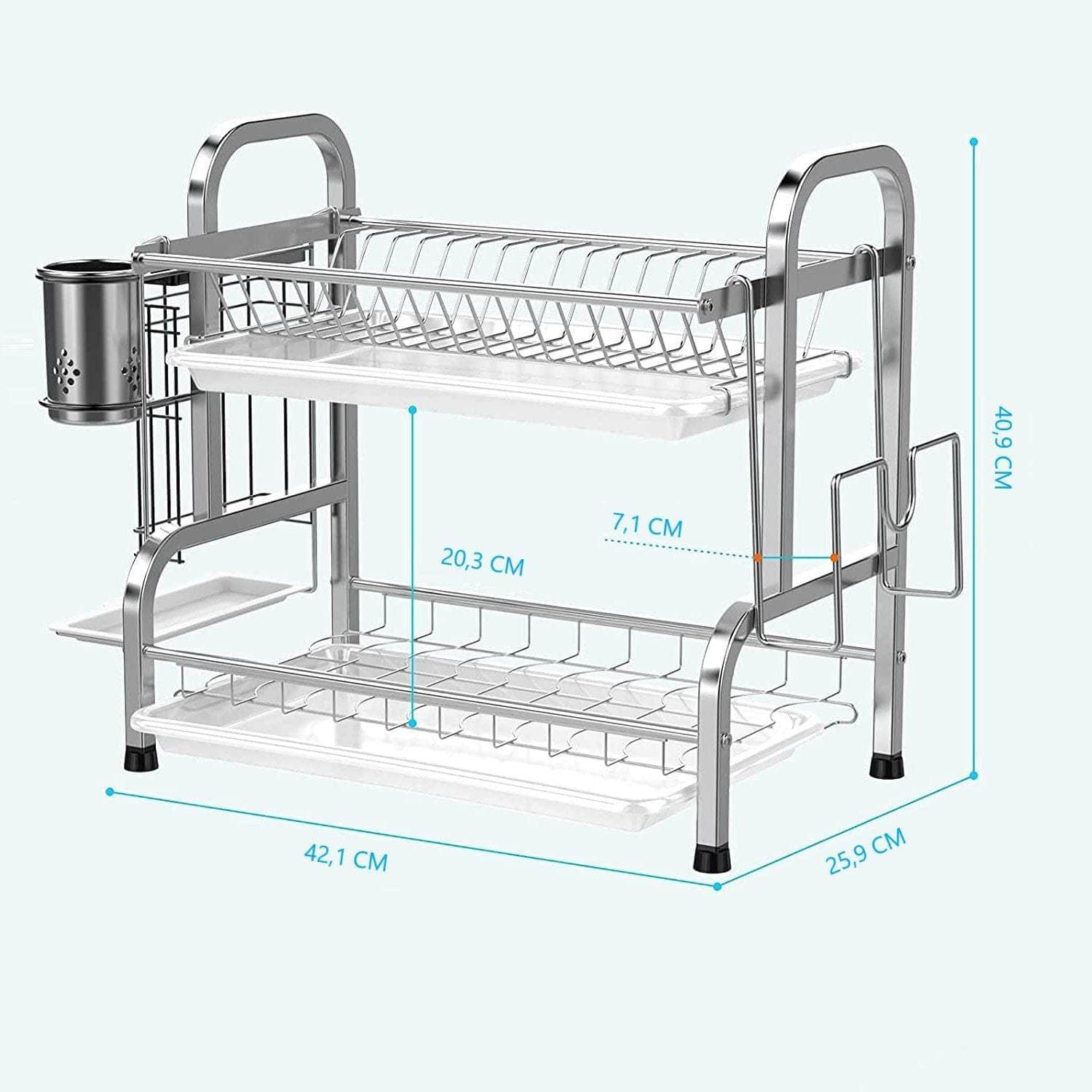 Stainless Steel 2-Tier Dish Drying Rack (Silver)
