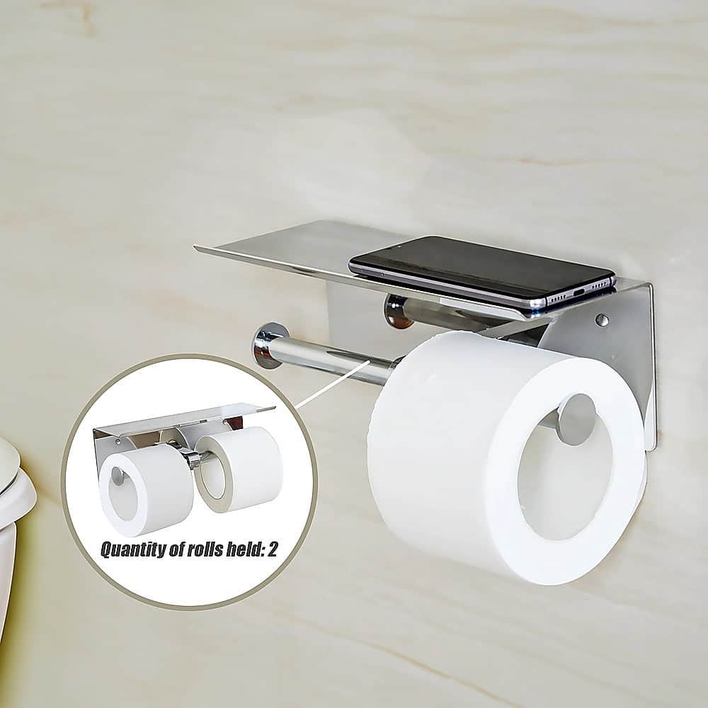 Stainless Steel Double Toilet Paper Holder Towel Roll Tissue Rack Storage Shelf