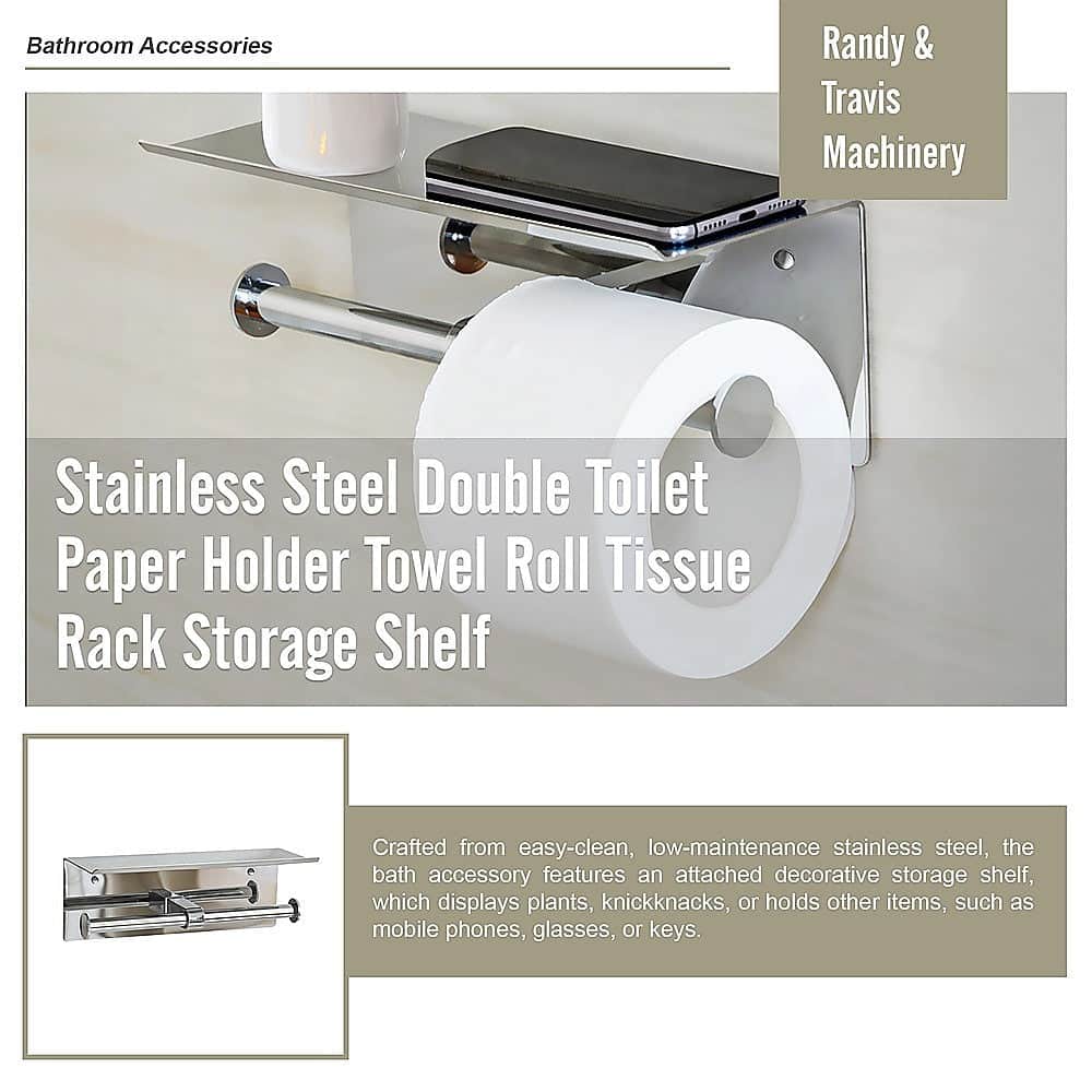 Stainless Steel Double Toilet Paper Holder Towel Roll Tissue Rack Storage Shelf