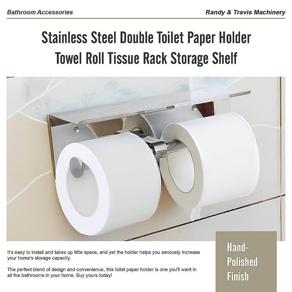 Stainless Steel Double Toilet Paper Holder Towel Roll Tissue Rack Storage Shelf