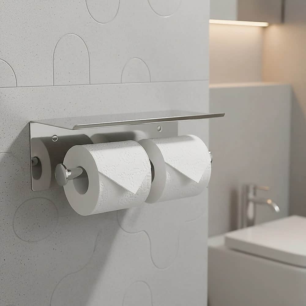 Stainless Steel Double Toilet Paper Holder Towel Roll Tissue Rack Storage Shelf