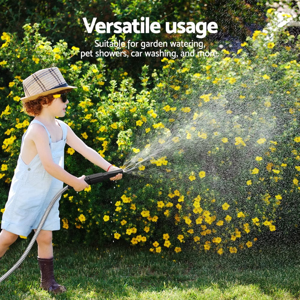 Water Hose Stainless Steel 30M with Spray Nozzle, Garden Hoses