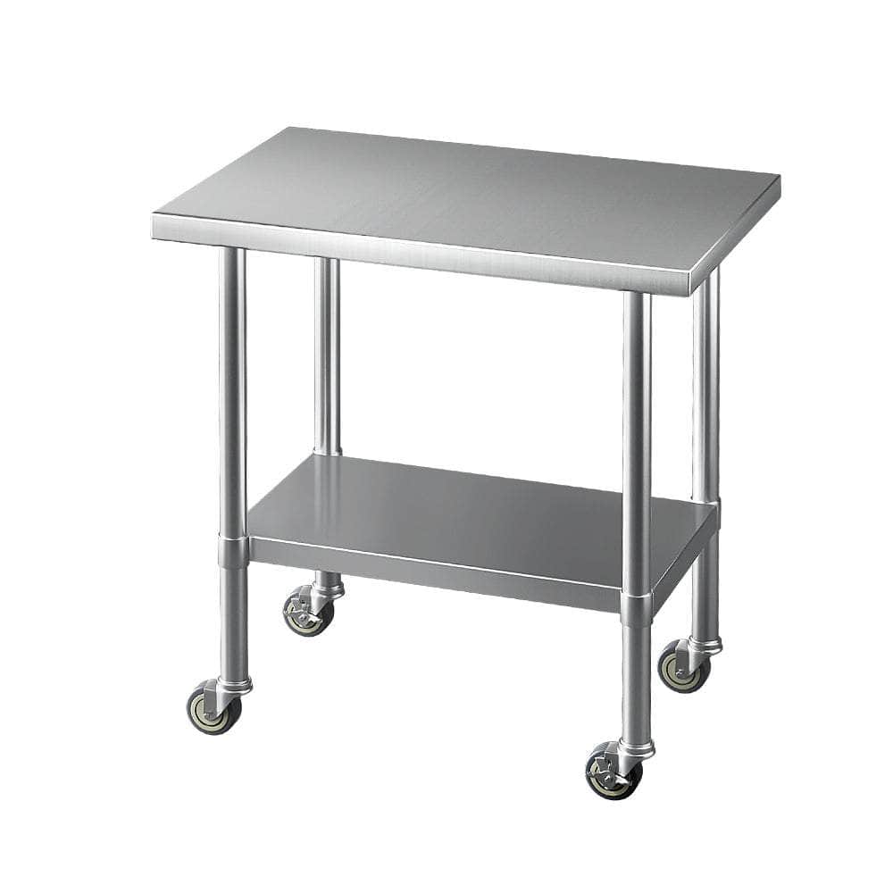 Stainless Steel Kitchen Benches Work Bench Wheels 91X61Cm 430