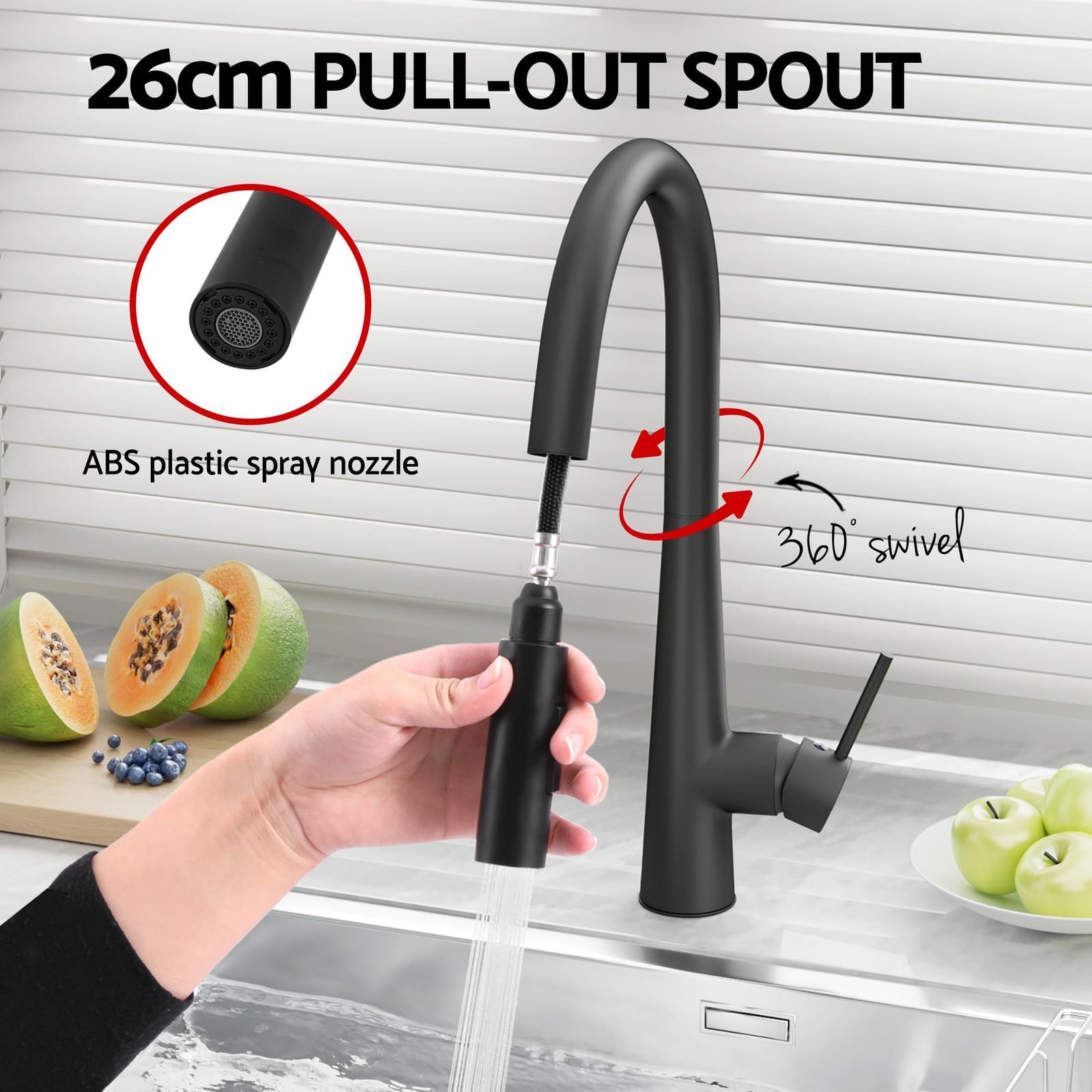 Stainless Steel Kitchen Sink 81x45CM Single Bowl Black Pull-Out Mixer, Single