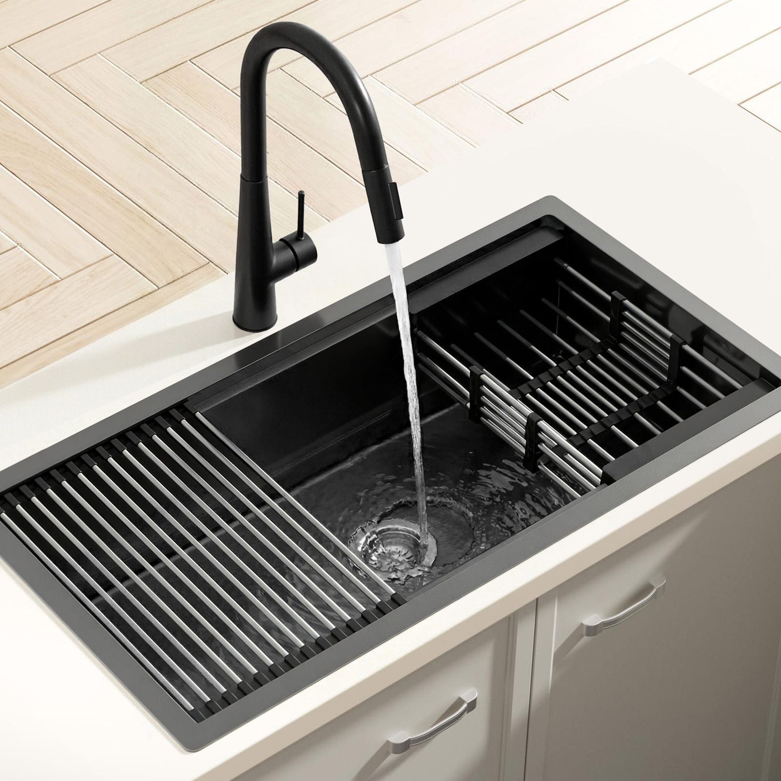 Single - Stainless Steel Kitchen Sink 81x45CM Single Bowl Black Pull-Out Mixer
