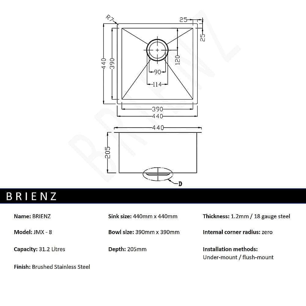 Stainless Steel Sink - 440 x 440mm