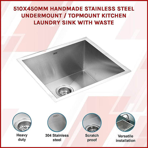 510X450Mm Stainless Steel Laundry Sink With Waste