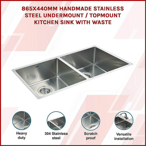 865X440Mm Stainless Steel Kitchen Sink With Waste