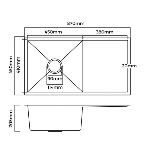 Stainless Steel Sink 87X45CM Single Bowl Basin With Waste Black