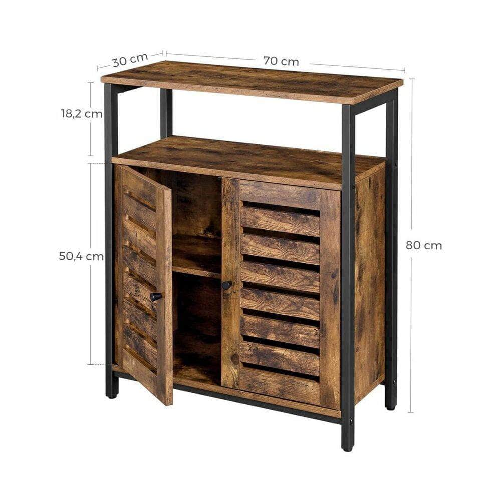 Standing Cabinet Storage Accent Side with Shelf Cupboard with Louvred Doors Rustic Brown