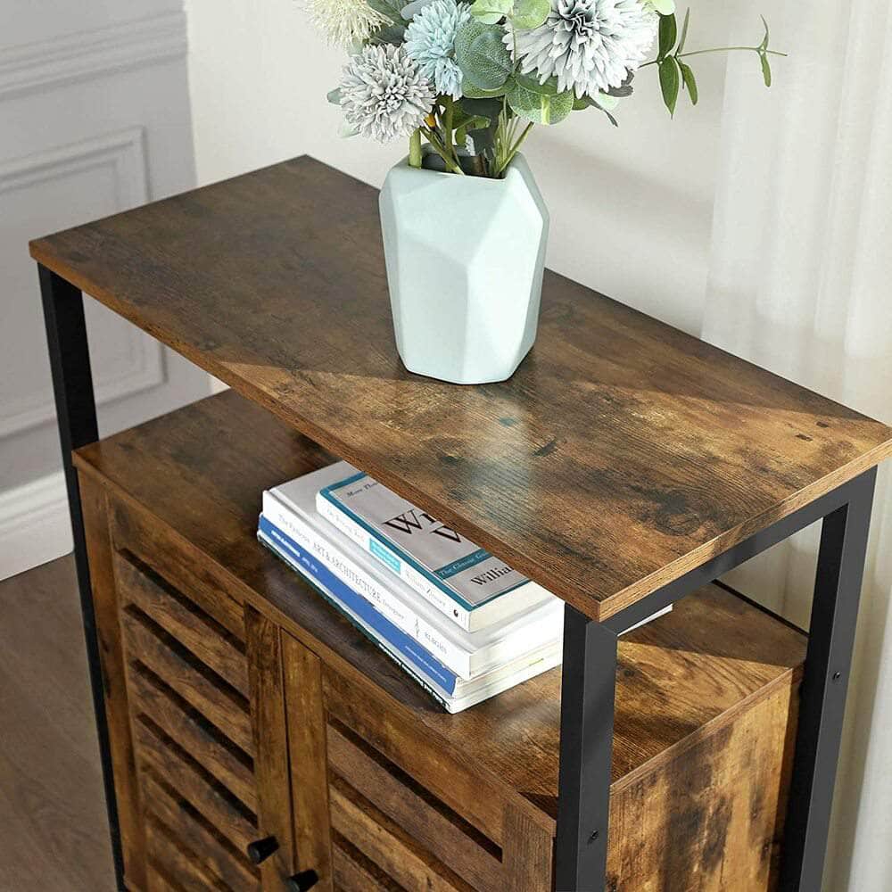 Standing Cabinet Storage Accent Side with Shelf Cupboard with Louvred Doors Rustic Brown
