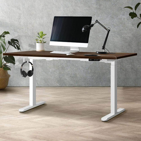 Standing Desk Dual Motor Electric Height Adjustable Motorised Sit Stand Desk 150cm White and Walnut