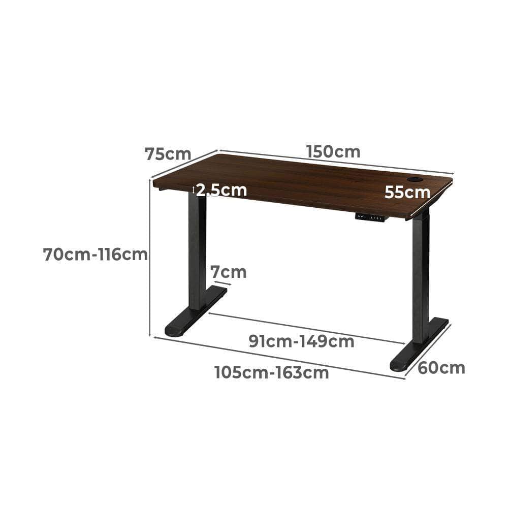 Standing Desk Electric Height Adjustable Motorised Sit Stand Desk 150cm Black and Walnut