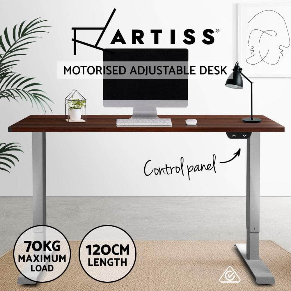 Standing Desk Sit Stand Table Height Adjustable Motorised Electric Grey Frame 120cm Walnut