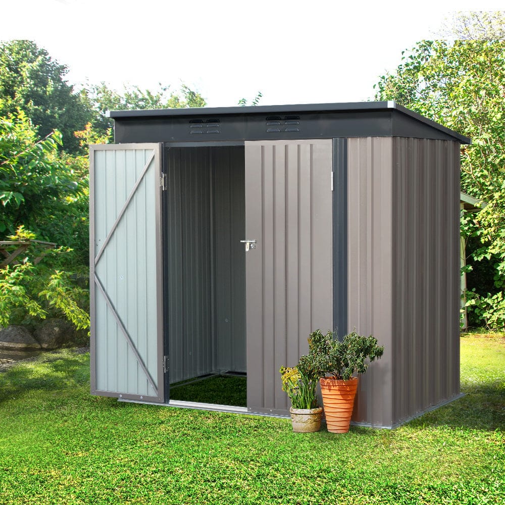 1.95X1.31M Steel Garden Shed With Double Door | Outdoor Storage Workshop Tools
