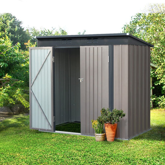 1.95X1.31M Steel Garden Shed With Double Door | Outdoor Storage Workshop Tools