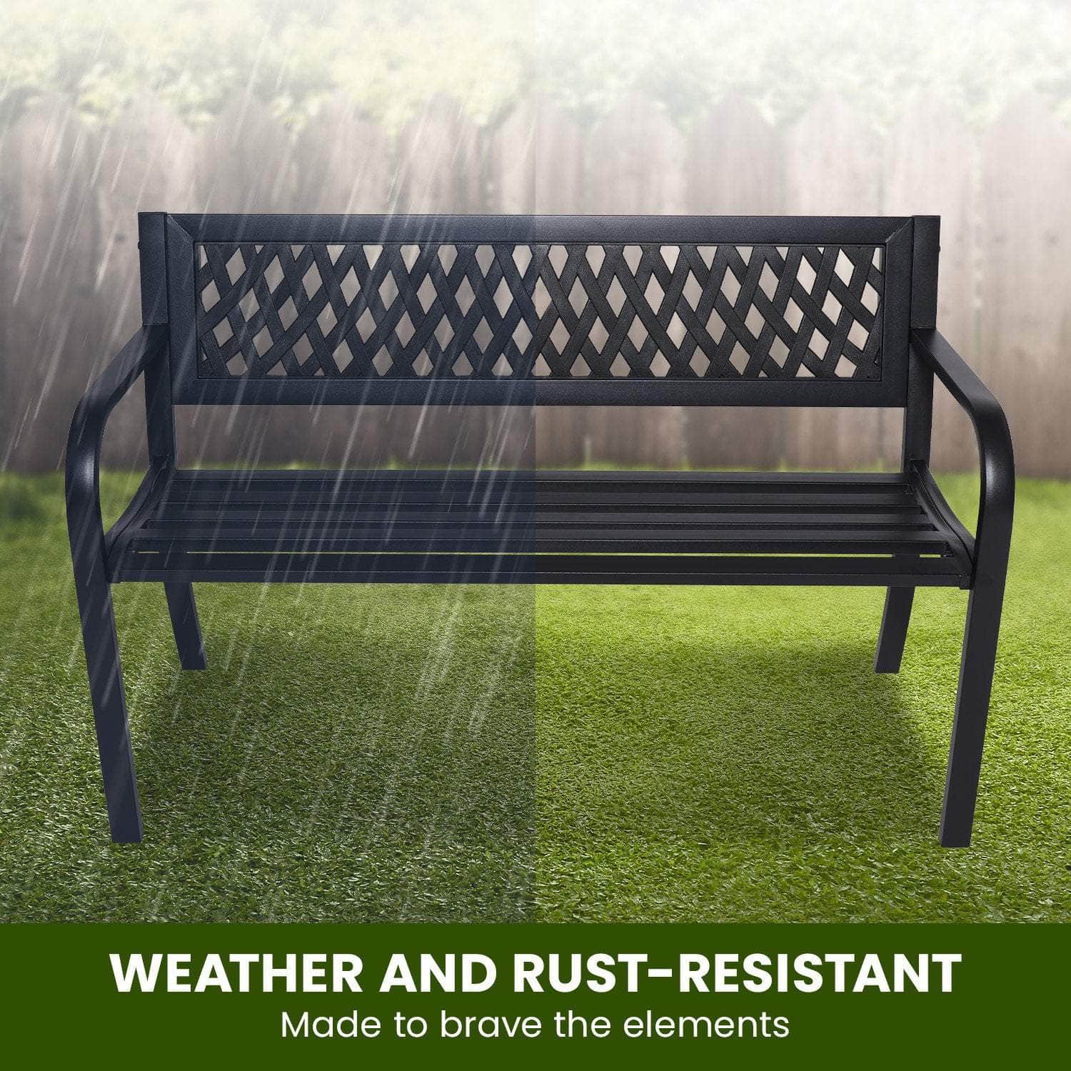 Steel Outdoor Garden Bench - Lattice with Steel finish