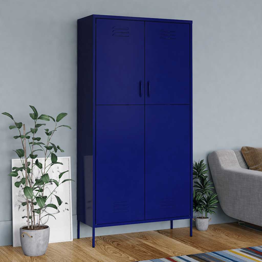 Steel Storage Wardrobe Cabinet Freestanding Clothes Organizer with Hanging Rail