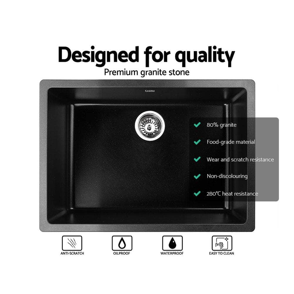 Stone Kitchen Sink 610X470Mm Granite Under/Topmount Basin Bowl Laundry Black