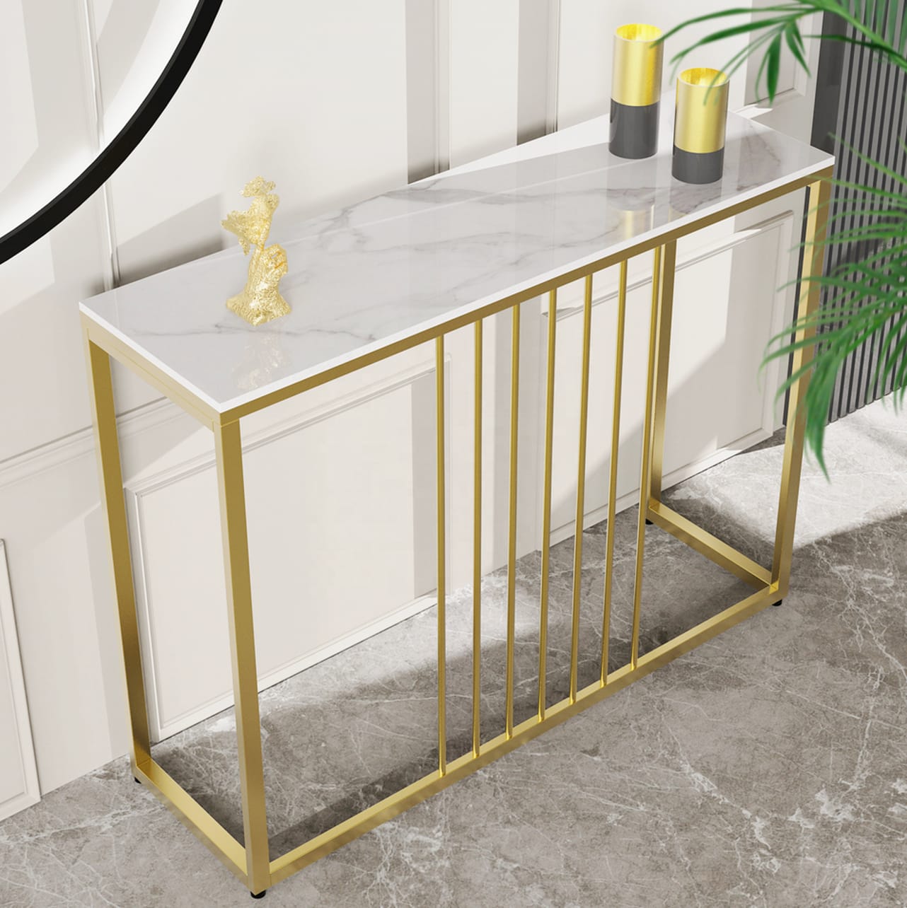 Stone Marble Console - Marble & Gold, Gold colour