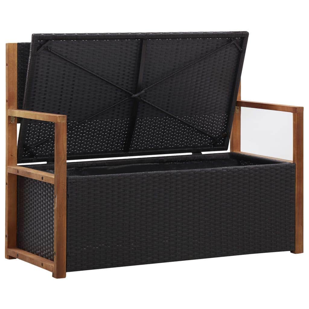 Storage Bench 110 cm Poly Rattan and Solid Acacia Wood Black