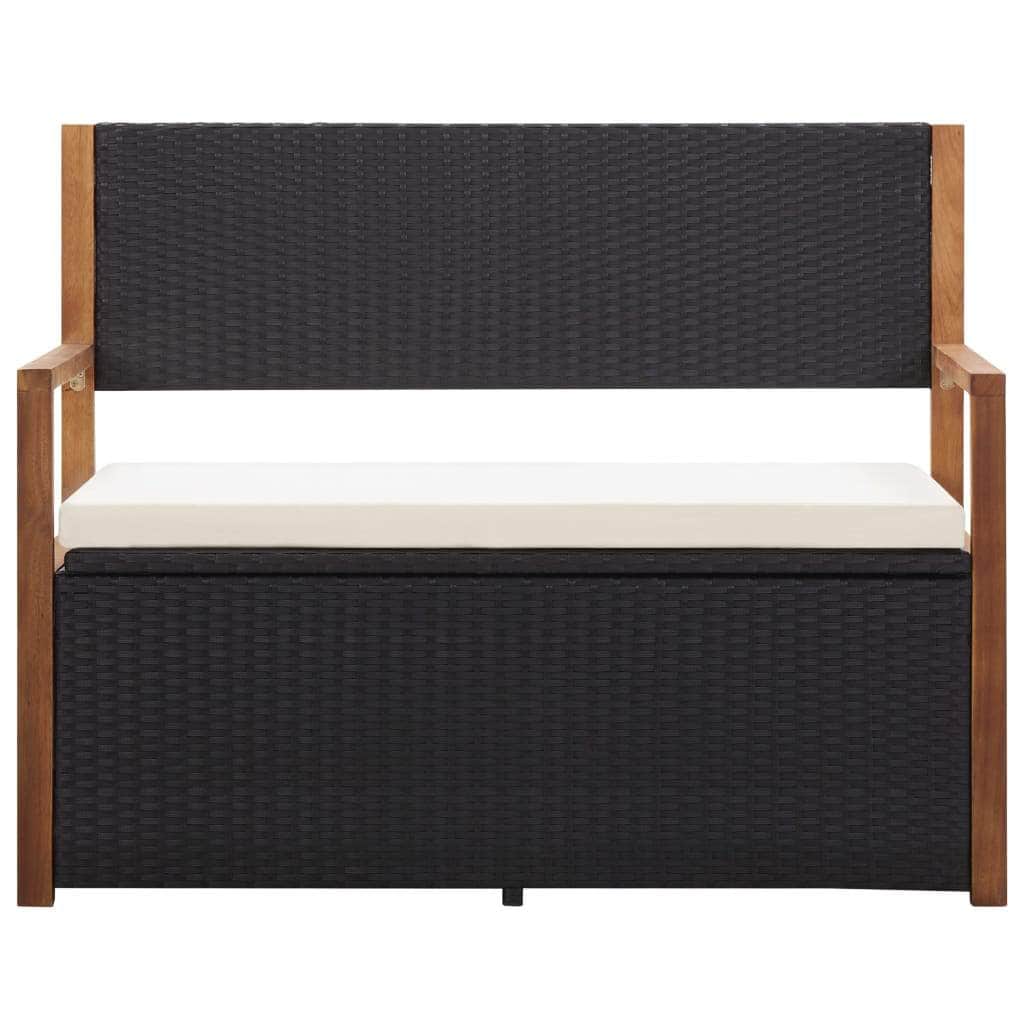 Storage Bench 110 cm Poly Rattan and Solid Acacia Wood Black