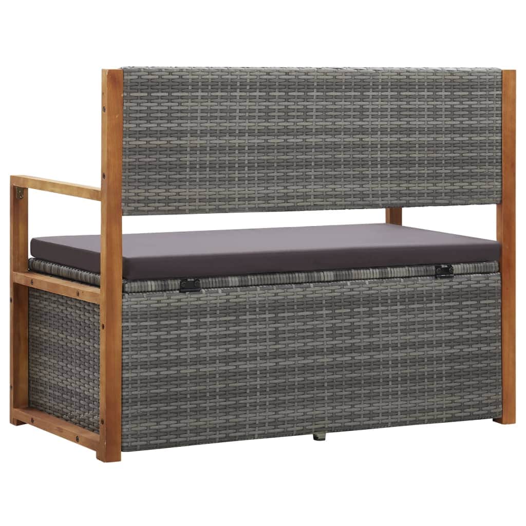 Outdoor Benches - Storage Bench 110 cm Poly Rattan and Solid Acacia Wood Grey