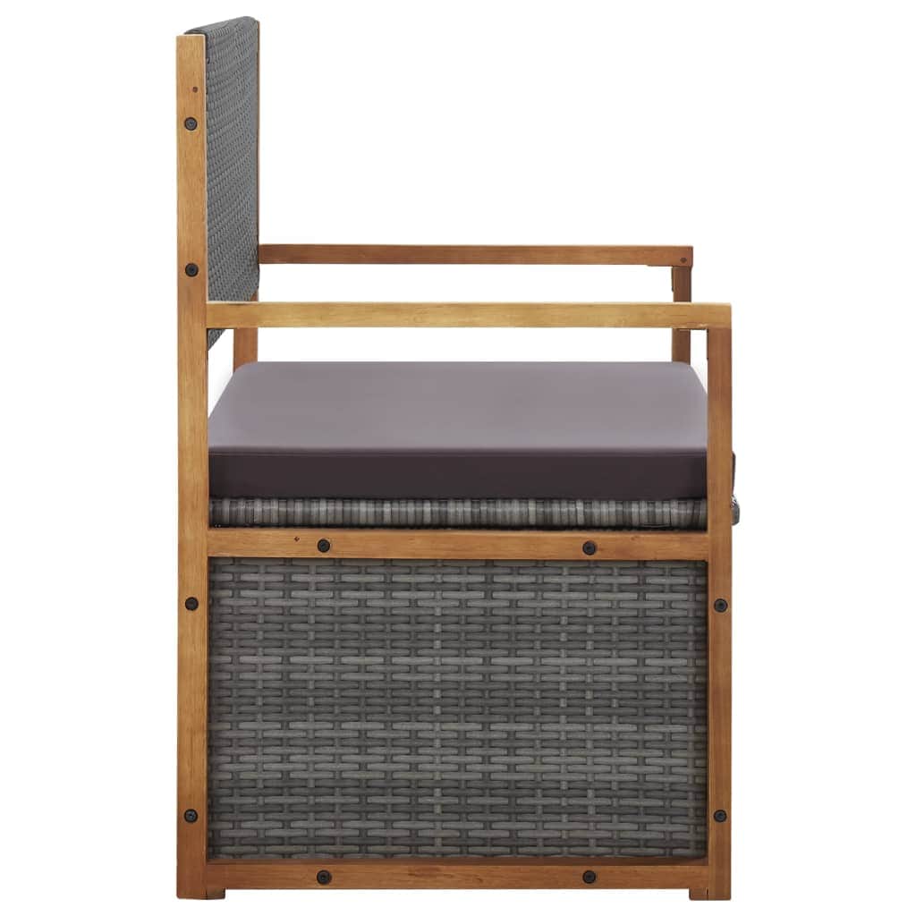 Storage Bench 110 cm Poly Rattan and Solid Acacia Wood Grey, Rattan finish
