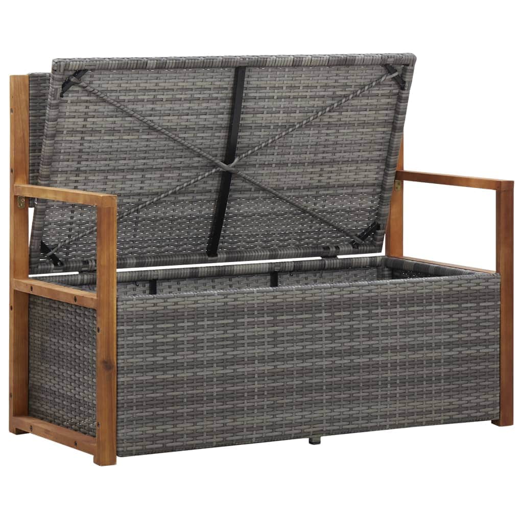 Storage Bench 110 cm Poly Rattan and Solid Acacia Wood Grey | Grey colour