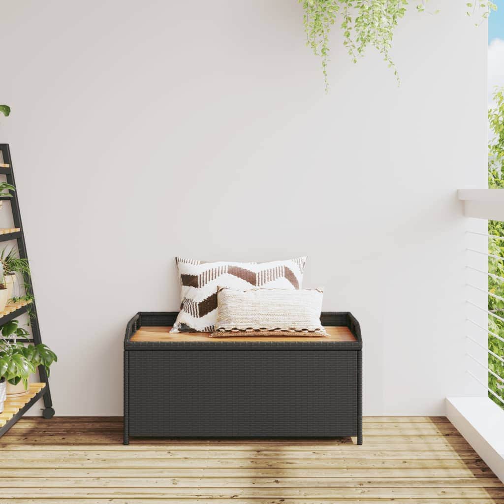 Storage Bench Black Poly Rattan and Acacia Wood