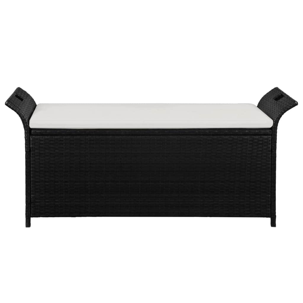 Storage Bench with Cushion 138 cm Poly Rattan Black
